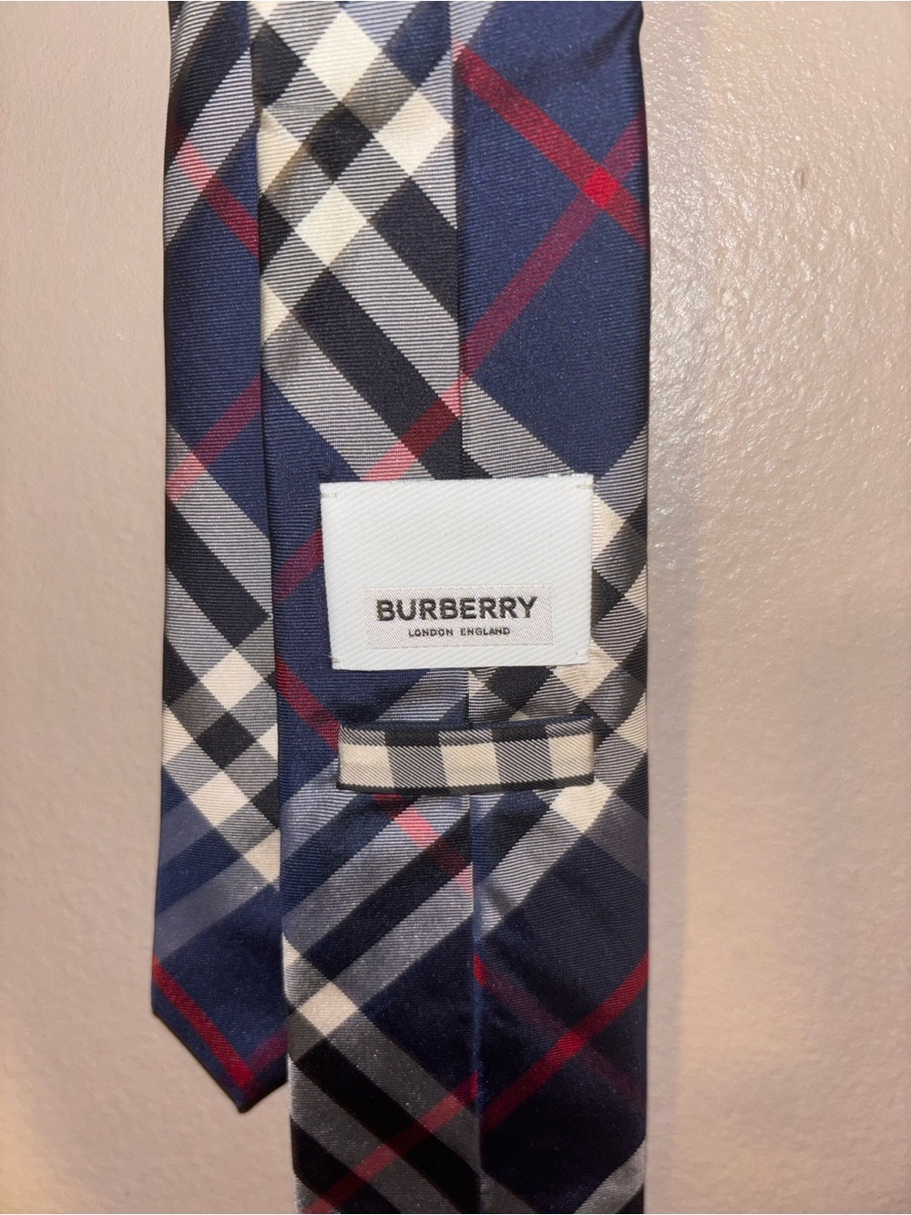 Burberry Navy, Red & Cream Check Silk Tie